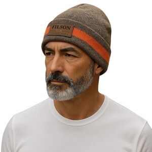 Filson Ballard Walnut Flame Watch Cap Beanie Stripe Cozy Outdoor Streetwear